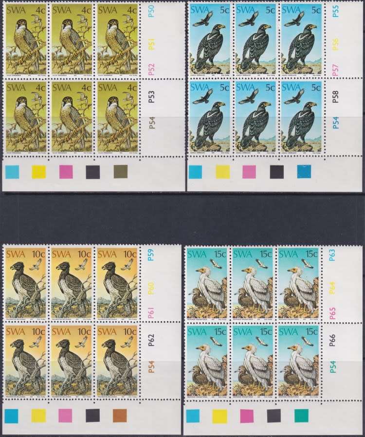 SWA - 1975 Protected Birds of Prey control blocks, hard to find (MNH, CV R1080)
